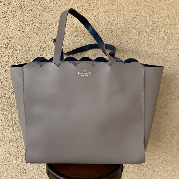 Kate Spade ♠️ Light grey tote with navy accents. - Picture 1 of 9
